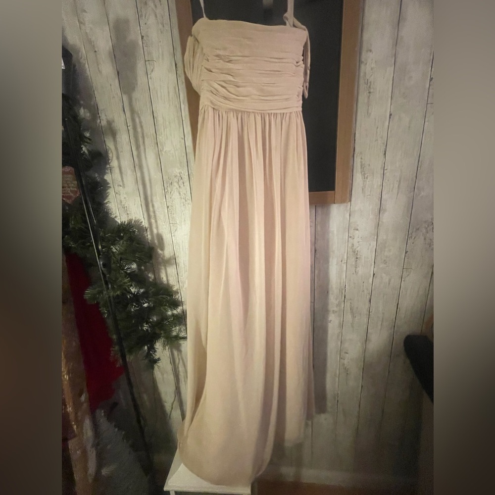 Bill Levkoff Strapless nude flowing layered dress size 6 with zippered side